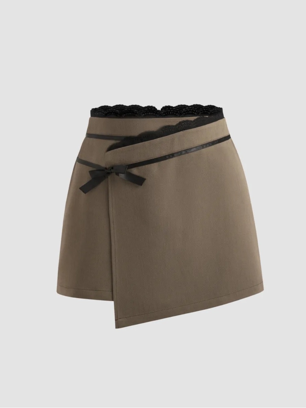 Cider Olive Mini Skirt with Black Lace Trim